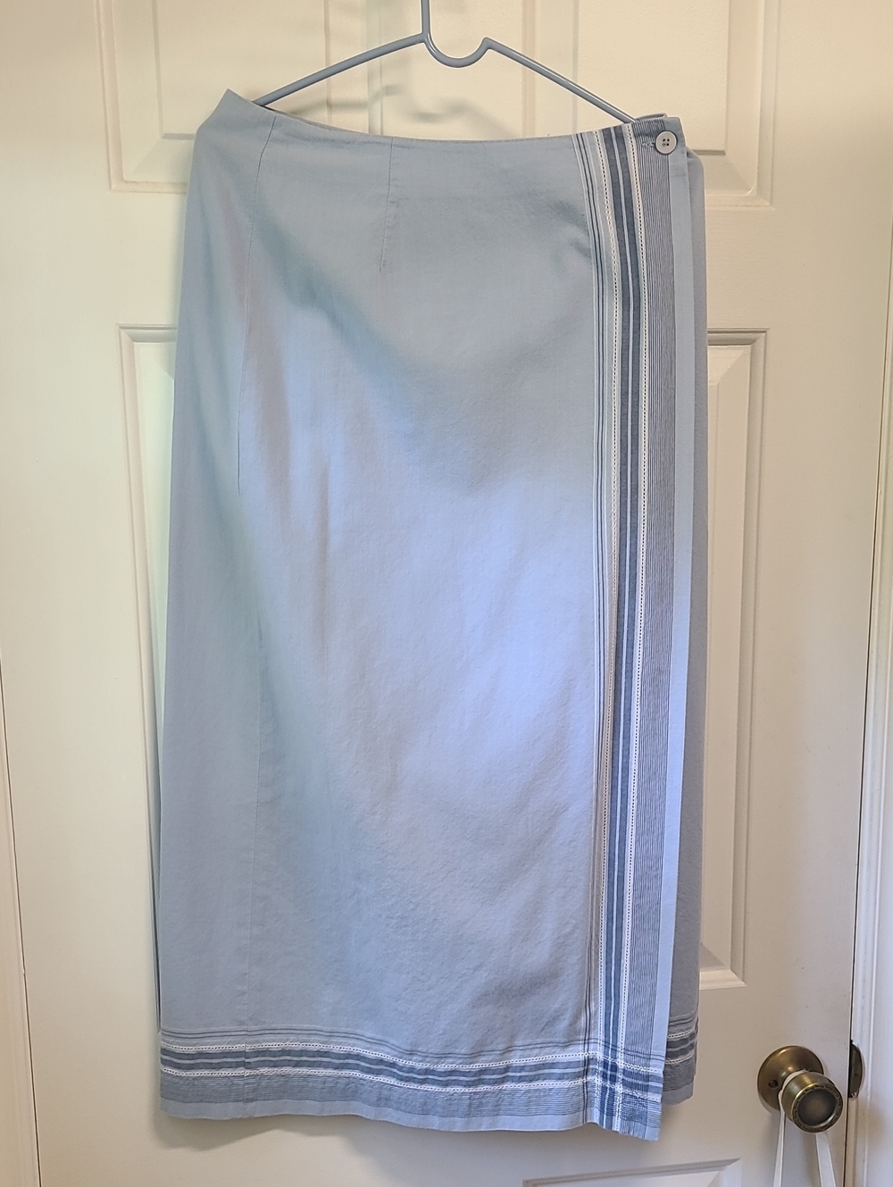 Talbots Light Blue Midi Skirt with Stripe Trim